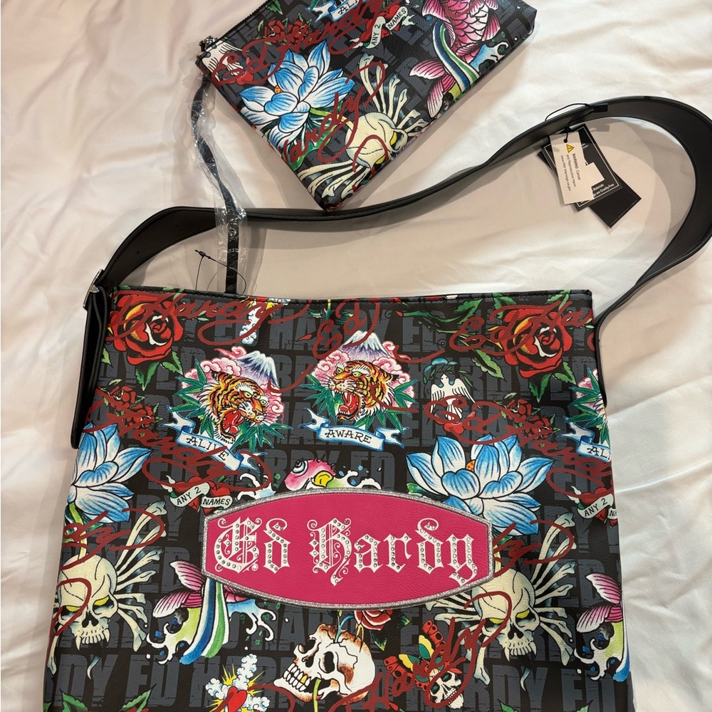 Ed Hardy Multicolor Graphic Tote Bag